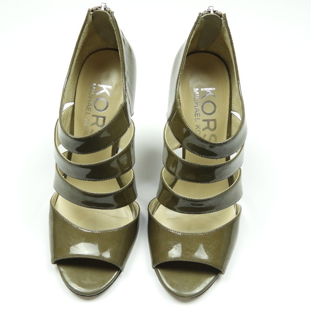 Taupe Patent Leather Michael Kors Heeled Sandal